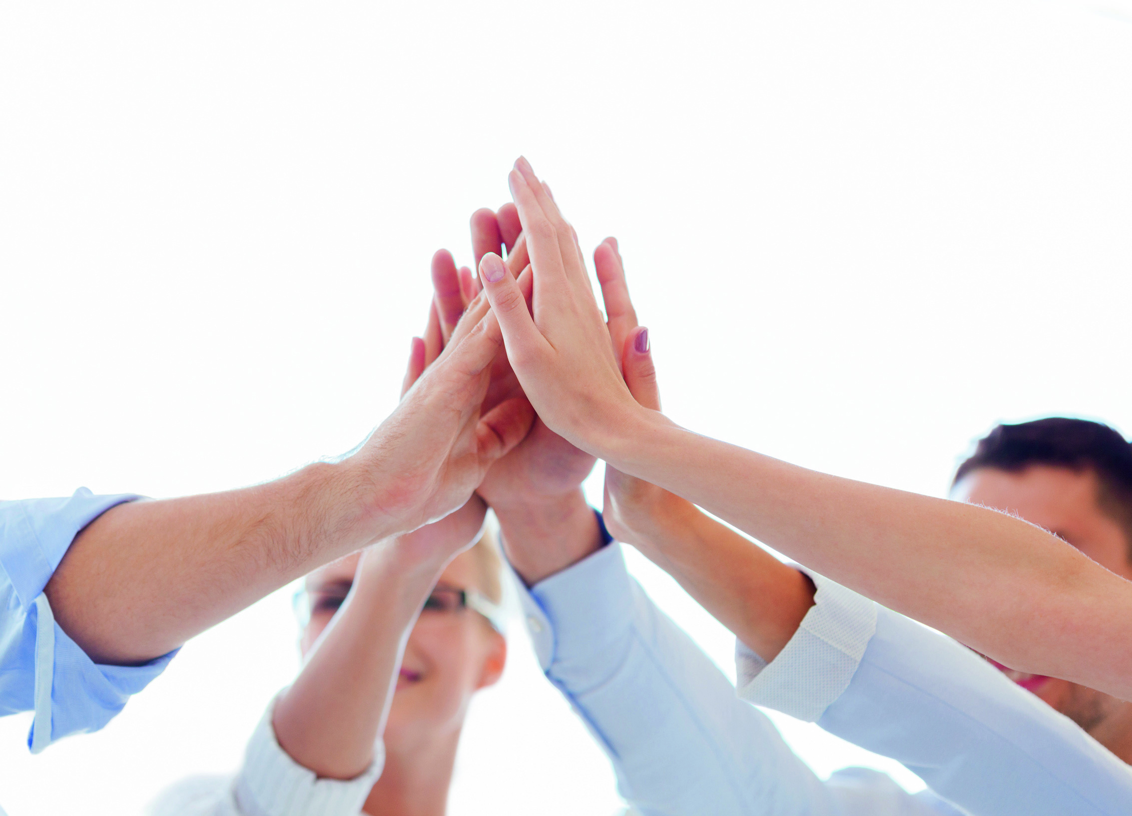 success and winning concept - happy business team giving high five in office